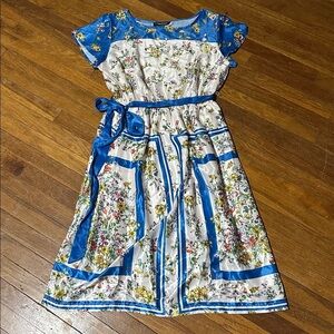ModCloth Women's Sunlit Reverie Blue Short Sleeve Floral Dress Size Large